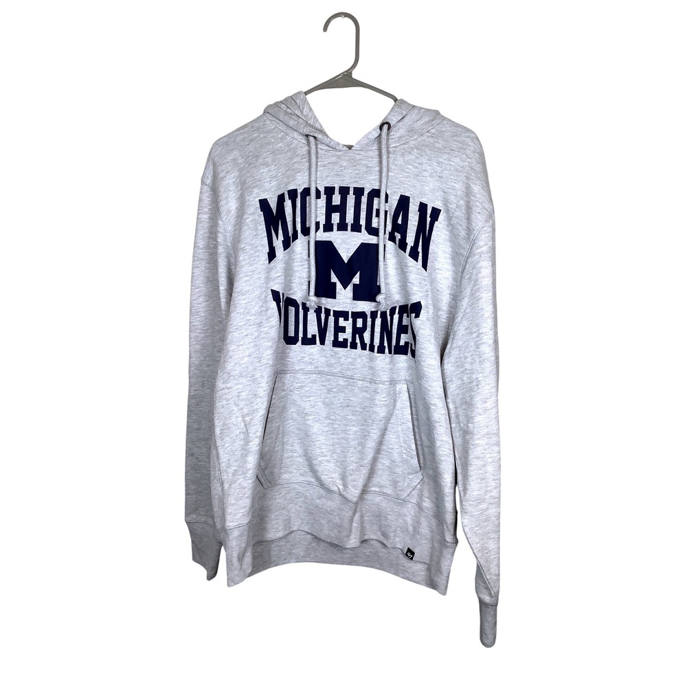 Michigan Wolverines Mens Large Hoodie Heather Gray Navy Blue Pullover‎